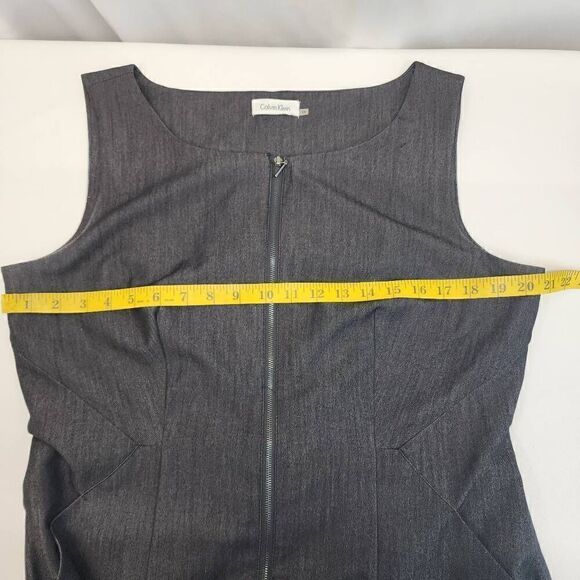 CALVIN KLEIN Size 14 Zip Front Sheath Dress  POCKETS! Sleeveless Career Grey S2 - Picture 4 of 6